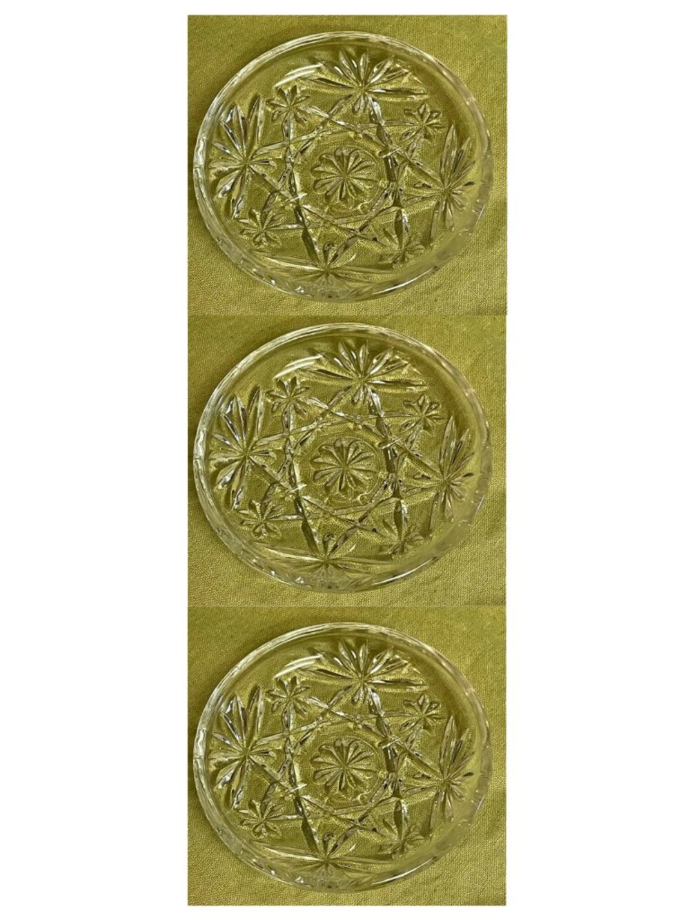 Vintage Anchor Hocking Clear Glass Coaster Plate Starburst Set of 3 Approx. 3.5”